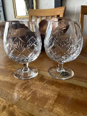 Buy Pair Of Royal Brierley Crystal Brandy Glasses Braemar Cut Excellent Condition. • 23£