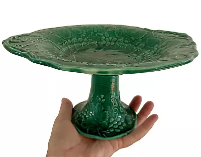 Buy Majolica Green Glazed Grapes Vine  Pottery   Dish On Pedestal Stand • 65£