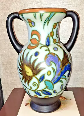 Buy Vintage Two Handled Large Floral Gouda  Vase 28CM • 25£