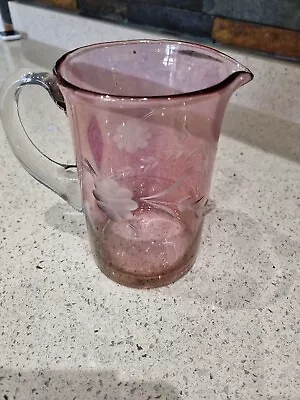 Buy Pink  Depression Glass  Water Pitcher - Floral Design Good Condition  • 2.99£