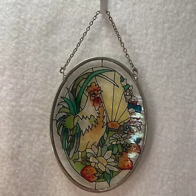 Buy Oval Stained Glass Sun Catcher Window Hanger White Chicken With Chain • 8.39£