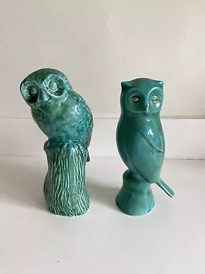 Buy Two Anglian  Pottery Ceramic Turquoise Owl Figurines • 12£