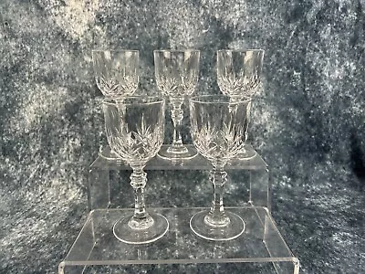 Buy Vintage Crystal Cut Glass Sherry / Small Wine Glasses - Set Of 5 - 15cm Tall • 18£