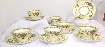 Buy 6 CROWN DUCAL WARE A1476 URN FRUIT BASKET SCALLOP Designed CUPS 7 SAUCERS • 70.02£