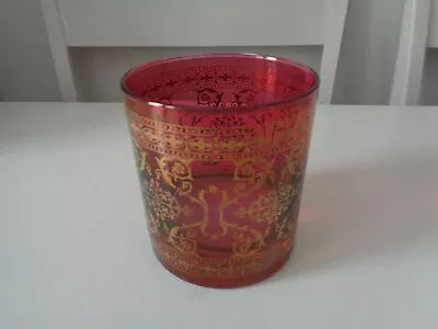 Buy Vintage Ruby Red Bohemian Glass Drinking Vessel With Gold Pattern,  9 1/2cm High • 3£