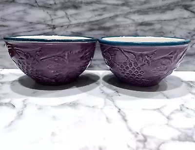 Buy 2 Fioriware Jardinware Grape Garland Embossed Pottery Cereal Bowls Purple USA • 18.87£