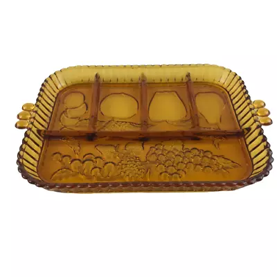 Buy Art Deco Amber Coloured Glass Serving Dish (Fruit Design) 28 Cm X 22 Cm • 54.97£