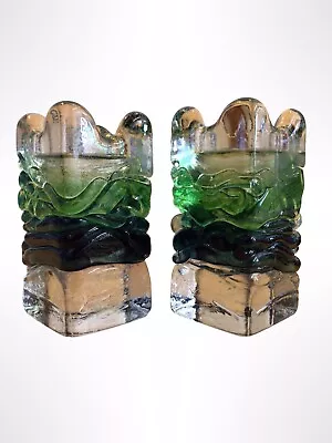 Buy Sanders & Wallace: X2 Green Glass Tealight/Candle Holders H11cmxL5cmxW5cm 1.70kg • 30£