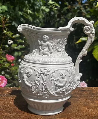 Buy Charles Meigh Earthenware Moulded  Bacchus Wine Pitcher C. 1840 Gothic Revival • 50£