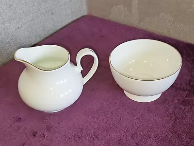 Buy Queen Anne Bone China Sugar Bowl & Creamer - White With Gilded Rim - Excellent • 1.99£