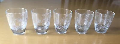 Buy Vintage Retro 1970s Clear White Flowered Etched Shot Liquor Glasses Set Of Five • 13.99£