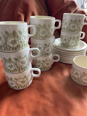 Buy Set Of 8 Retro 1970's Hornsea Pottery Fleur Tea Cups And Saucers • 12£