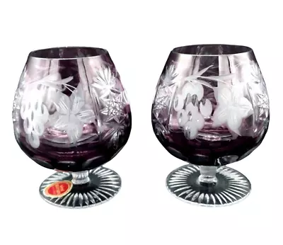 Buy Rare Vintage Amethyst Crystal Cognac Glasses 2pc Set • 142.58£
