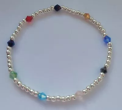 Buy Silver Plated Bracelet Multi Coloured Crystal Wish Stacking Bracelet.  • 3.75£