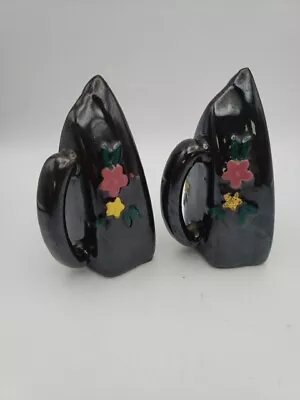 Buy Vintage Pottery Salt & Pepper Set Iron Brown Flower Floral Pattern Japan Redware • 7.68£