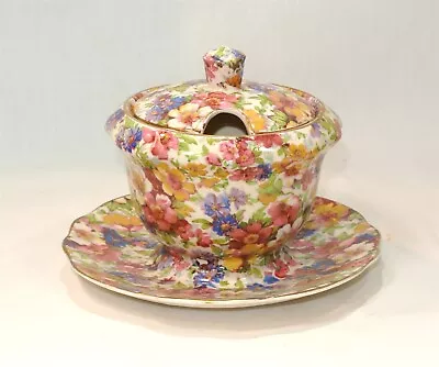 Buy CHINTZ James Kent DUBARRY Jam Jelly Jar With Lid And Underplate Vintage • 37.33£