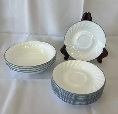 Buy Vintage Corelle PINK TRIO White Swirl Soup Cereal Bowls And Saucer Side Plates • 51.25£