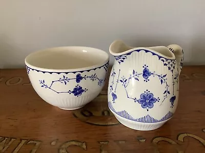 Buy Vintage Furnivals / Mason’s Denmark Blue Milk Jug Creamer & Sugar Bowl Set • 12.50£