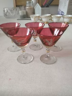 Buy 5 X Vintage Cranberry Port Sherry Glasses • 3£