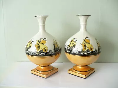 Buy Pair Of Vintage Luster Glaze Vases With  Sailing Ship Decoration • 10£