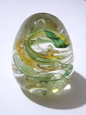 Buy Allum Bay Isle Of Wight Glass Paperweight - Green & Ochre • 7.99£