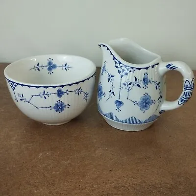 Buy Vintage Furnivals, Blue 'Denmark' Pattern Milk Jug Or Creamer & Sugar Bowl • 12.95£