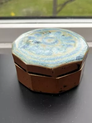 Buy Gill Greystoke Pottery Cumbria Tinket Pot 4 Inch Diameter Blue And Brown Design • 3.50£