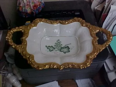 Buy Early Meissen Heavy Gold Handled Serving Dish Bowl Green Grapes & Leaves • 186.34£