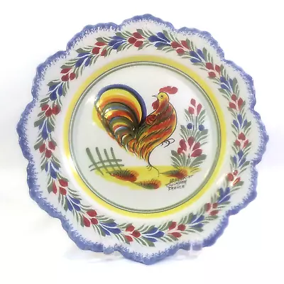 Buy Hb Henriot Quimper Rooster 10.5  Plate 12 Scallop Wall Hang H Paintd Pierced Vtg • 74.55£