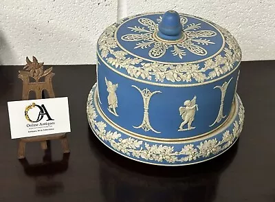 Buy Antique 19th Century English Dudson Jasperware Blue & White Cheese Dome • 285£