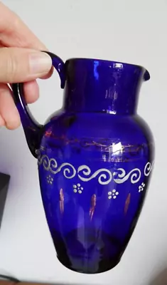 Buy Antique Victorian Cobalt Blue Hand Painted Small Pitcher Jug • 25£