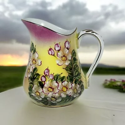 Buy Vintage Limoges China Pitcher Yellow & Pink Floral Gold Accents 7  Tall • 32.46£