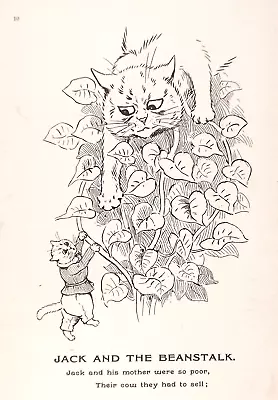 Buy OLD ANTIQUE LOUIS WAIN CATS CAT PRINT JACK AND THE BEANSTALK C1908 • 12£