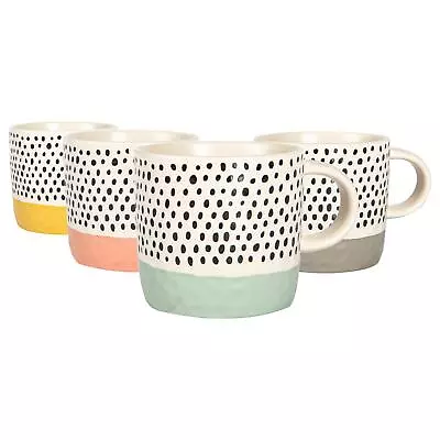 Buy 4pc Dipped Dotty Stoneware Coffee Mugs Set Rustic Tea Cups 385ml Multicolour • 14£