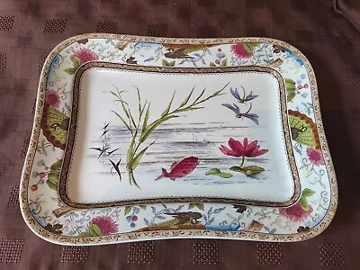 Buy ANTIQUE DOULTON BURSLEM FISH & DRAGONFLY DESIGN SERVING PLATTER - 21x28CM • 7.99£