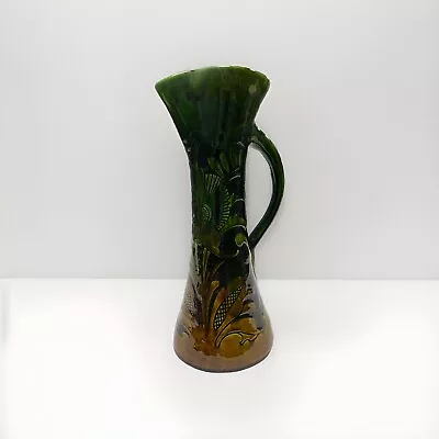 Buy Green & Brown Floral Patterned Barnstaple English Studio Pottery Tall JUG • 34.99£