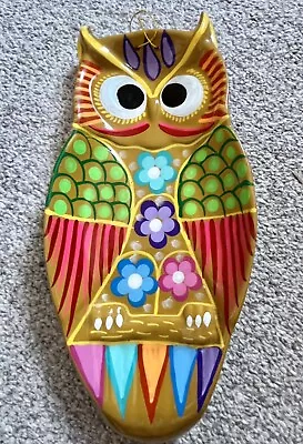 Buy Hand Made Painted Mexican Talavera Pottery Owl Bird Wall Plaque / Spoon Rest 10” • 12£