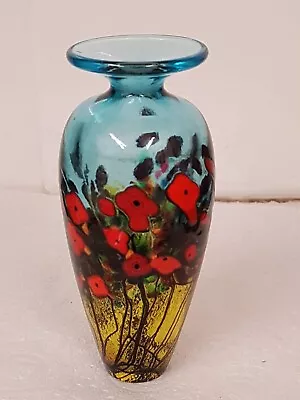 Buy Stunning Robert Held Canada Art Glass Bottle Vase Red Poppies Pattern 4.5  • 25£