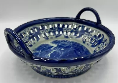 Buy Vintage Victoria Ware Ironstone Pottery Blue & White Pierced Bowl - 25.5cm Diam • 33.95£