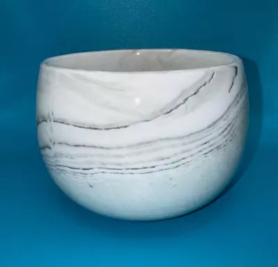 Buy Ceramic Pottery Bowl White Gray Marble Swirl Glossy 3.6  H 5  W • 10.74£