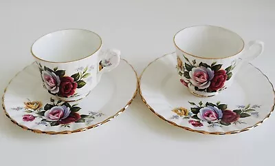 Buy Vintage Royal Stafford Dog Rose Pink Yellow Tea Cups Side Plates • 10£