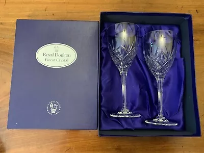 Buy 2 Royal Doulton Cut Crystal Water/ Wine Goblet’s “HELLENE” In Presentation Box • 65£