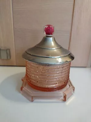 Buy American Depression Glass Pink Beehive Honey Pot With Chrome & Lucite Finial Lid • 30£
