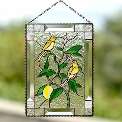 Buy Flat Stained Glass Window Pendant Hanging Stained Birds Panel  Home Decoration • 9.30£