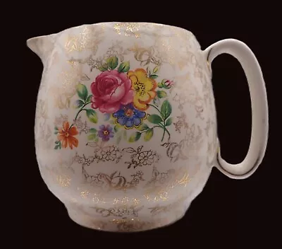 Buy Vtg Lord Nelson 32 Oz. Pitcher, 5  High, Staffordshire/England, Gold Bkgrd/roses • 11.18£