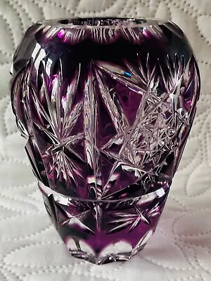 Buy Stunning Bohemian Amethyst Cut Crystal Small Vase • 40£