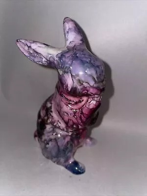 Buy Vintage Multicoloured & Glazed Ceramic Rabbit - Purple & Pink Tones 10.5cm Tall • 7.49£