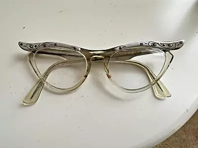 Buy Rare Marine Optical Vintage Cat Eye 5 3/4 Acrylic Clear Frames Floral 1960s • 15.53£