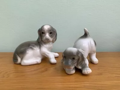 Buy Vintage Pair Porcelain Beagle Dogs Puppies Figurines Ornaments Grey/White Taiwan • 6£