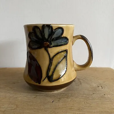 Buy VINTAGE STUDIO POTTERY MUG Ceramic Brown Painted Flower Korean 9.5cm 225ml - VGC • 12.99£